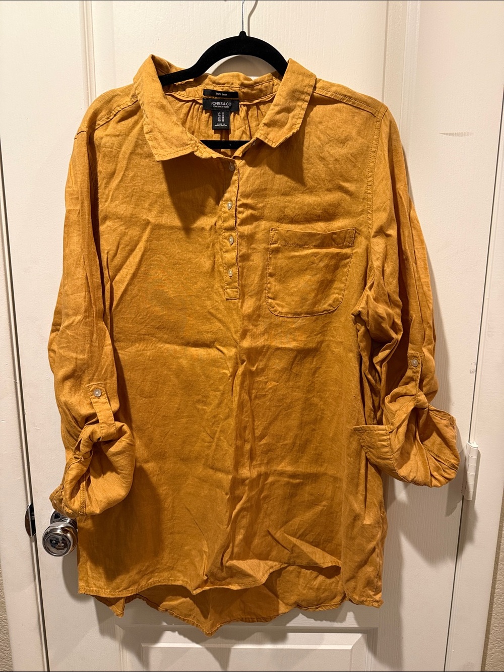 Jones New York Mustard Pullover Button Shirt